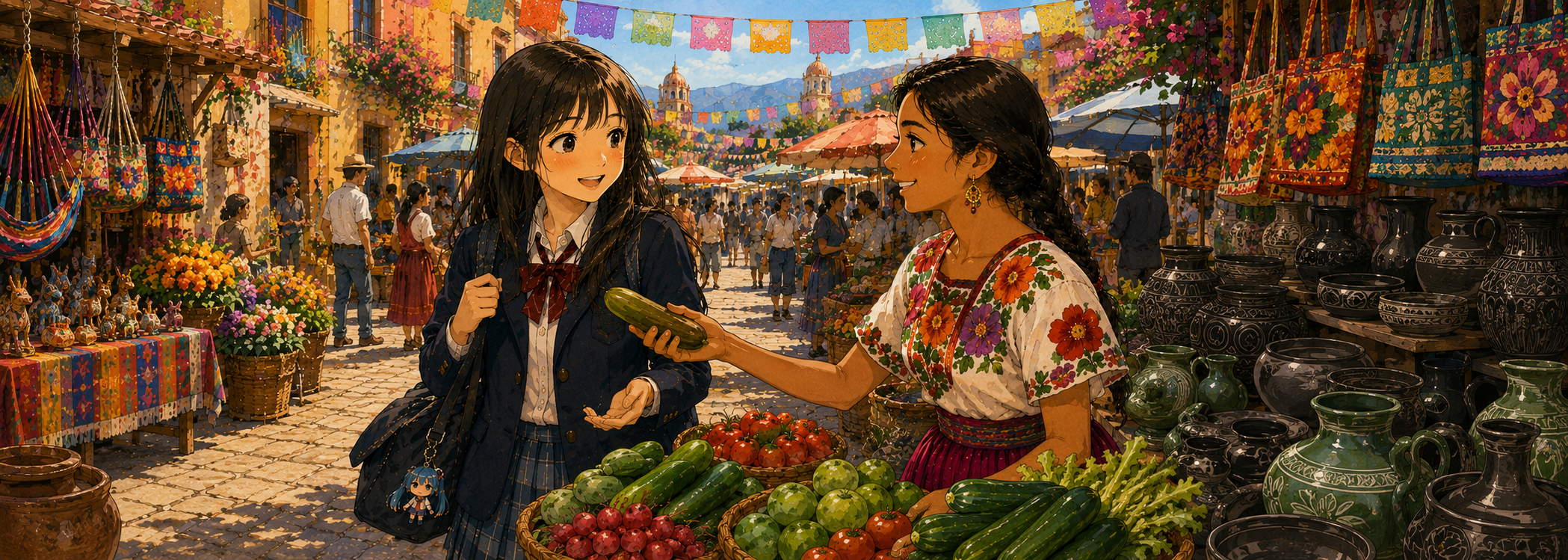 Yuki meets Sofia at the Oaxaca market