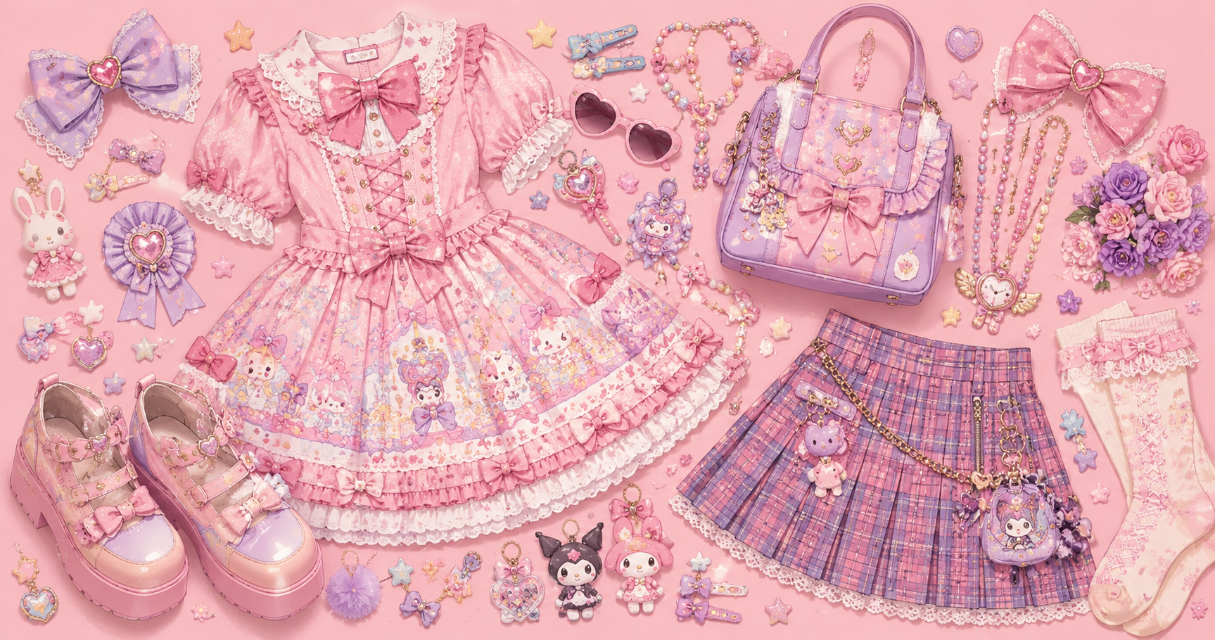 Kawaii fashion flat lay
